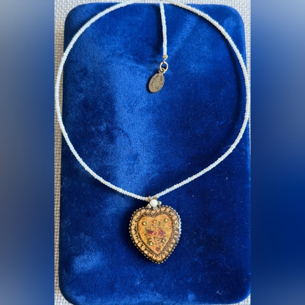 Michal Negrin Gold Heart Necklace with White Beads